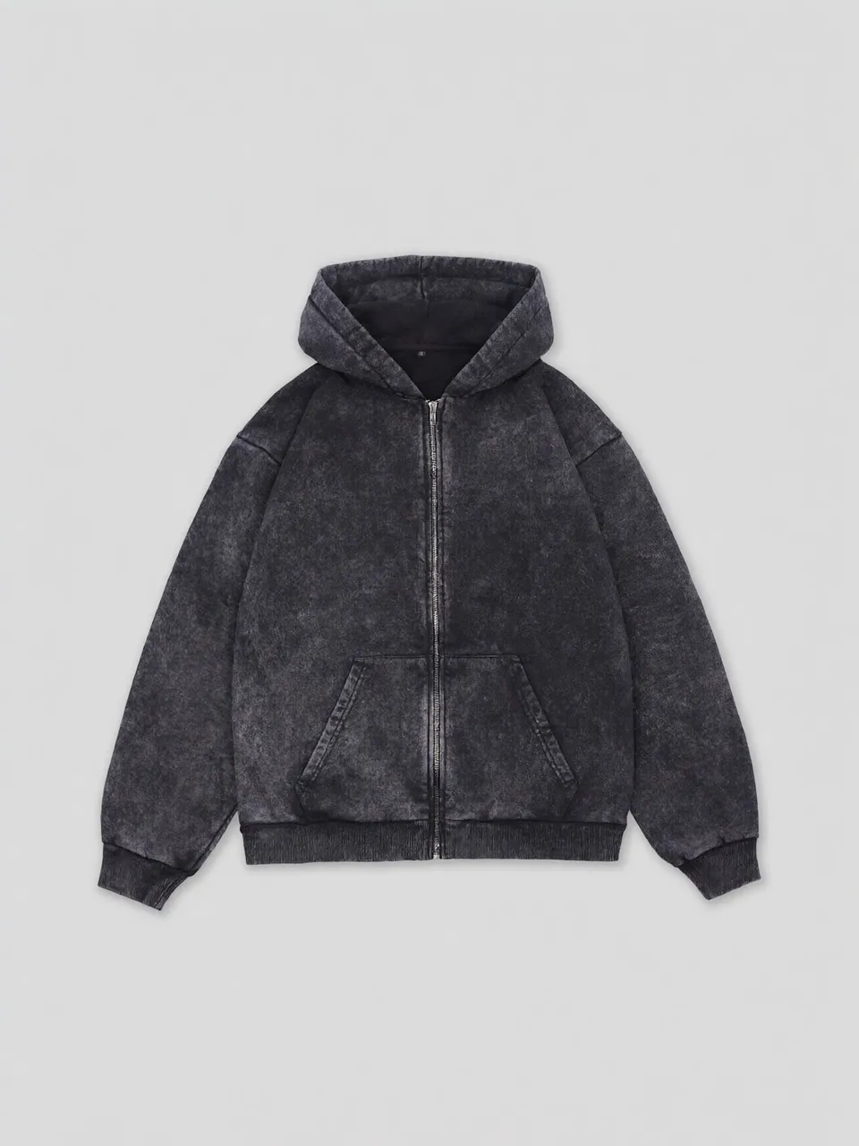Худи на молнии garment dyed 380 г, чёрный